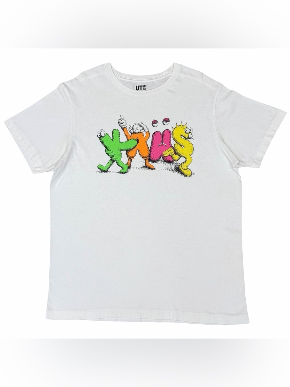 Uniqlo Kaws 2016 Mens Colorful Character Logo White Short Sleeve T Shirt Size XL